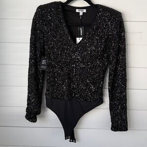 Express Glittering Black Bodysuit